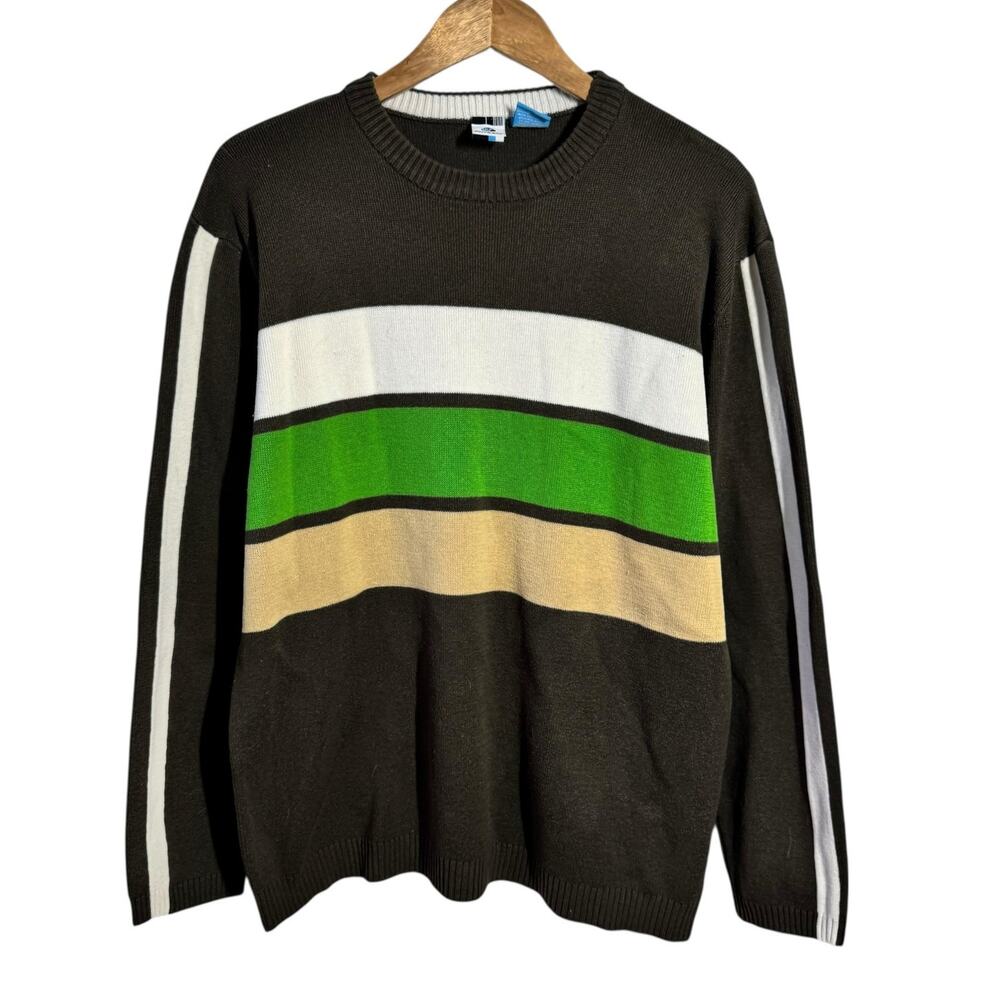 VTG Y2K Brown Bold Striped 90s Grunge Prep Crew Neck Sweater Men L‎ Japan Made